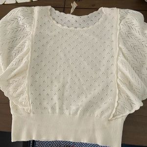 Sezane ecru 100% cotton short sleeve knit sz M